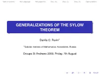 Generalizations of the Sylow Theorem