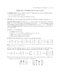 Math 512 / Problem Set 11 (Three Pages) • Study/Read: Inner Product