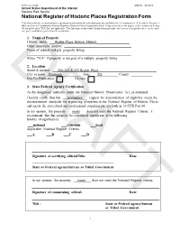 National Register of Historic Places Registration Form This Form Is for Use in Nominating Or Requesting Determinations for Individual Properties and Districts