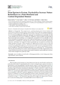 Psychedelics Increase Nature Relatedness in a State-Mediated and Context-Dependent Manner