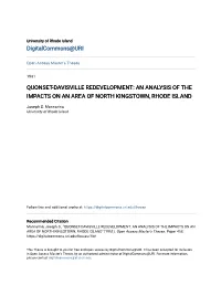 Quonset-Davisville Redevelopment: an Analysis of the Impacts on an Area of North Kingstown, Rhode Island