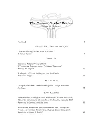 The Conrad Grebel Review the Conrad Grebel Review Volume 26, Number 3 Volume 26, Number 3 Fall 2008 Fall 2008