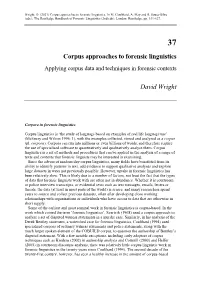 Corpus Approaches to Forensic Linguistics David Wright