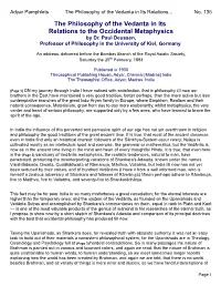 The Philosophy of the Vedanta in Its Relations to the Occidental Metaphysics by Dr