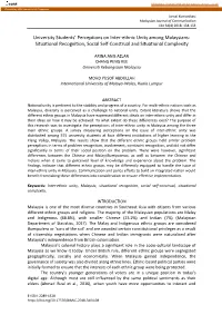University Students' Perceptions on Inter-Ethnic Unity Among