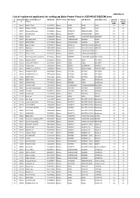 List of Registered Applicants for Setting up Solar Power Plant in JODHPUR DISCOM Area S