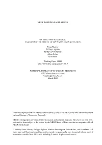 Nber Working Paper Series of Mice and Academics