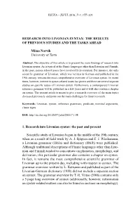 Research Into Livonian Syntax: the Results of Previous Studies and the Tasks Ahead