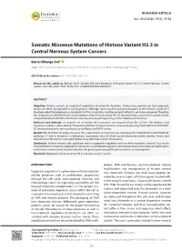 Somatic Missense Mutations of Histone Variant H3.3 in Central Nervous System Cancers