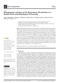 Metagenomic Analysis of the Respiratory Microbiome of a Broiler Flock from Hatching to Processing