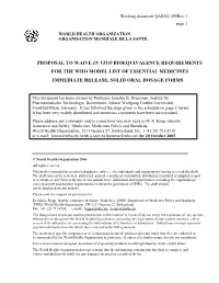Proposal to Waive in Vivo Bioequivalence Requirements for the Who Model List of Essential Medicines Immediate Release, Solid Oral Dosage Forms