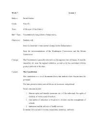 Week 7 Lesson 1 Subject: Social Studies Grade: Nine (9) Topic: A