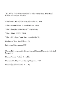 Asymmetric Information and Financial Crises: a Historical Perspective
