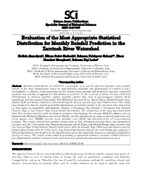 Evaluation of the Most Appropriate Statistical Distribution for Monthly Rainfall Prediction in the Zarrineh River Watershed