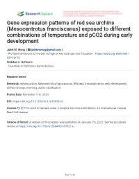 Gene Expression Patterns of Red Sea Urchins (Mesocentrotus Franciscanus) Exposed to Different Combinations of Temperature and Pco2 During Early Development