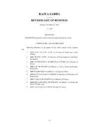 Rajya Sabha —— Revised List of Business
