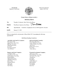 Speaker Appointments to 2020 Legislative Session Committees