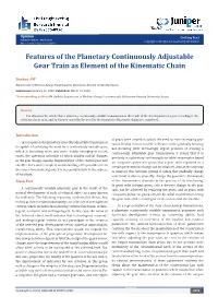 Features of the Planetary Continuously Adjustable Gear Train As Element of the Kinematic Chain