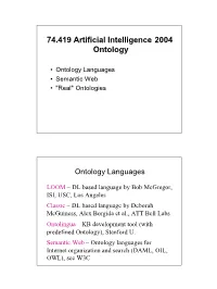 74.419 Artificial Intelligence 2004 Ontology