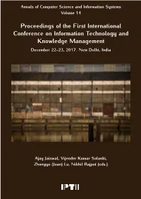 Proceedings of the First International Conference on Information Technology and Knowledge Management December 22–23, 2017