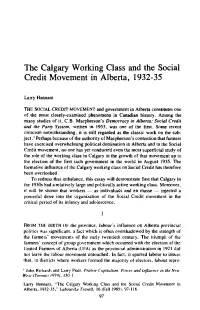 The Calgary Working Class and the Social Credit Movement in Alberta, 1932-35