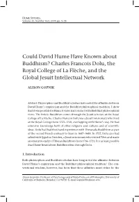 Could David Hume Have Known About Buddhism? Charles Francois Dolu, the Royal College of La Flèche, and the Global Jesuit Intellectual Network