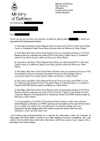 Information on Serving and Reserve Personnel Enrolled As Cadet Force