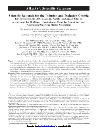 Rationale for IV Tpa Inclusion/Exclusion