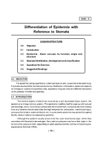 Differentiation of Epidermis with Reference to Stomata