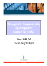HEI Management and QA System Supporting Regional Engagement: a Case Study from Jyväskylä