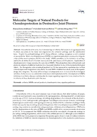 Molecular Targets of Natural Products for Chondroprotection in Destructive Joint Diseases