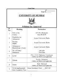 UNIVERSITY of MUMBAI Syllabus for Approval