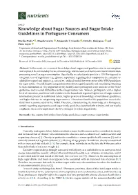 Knowledge About Sugar Sources and Sugar Intake Guidelines in Portuguese Consumers