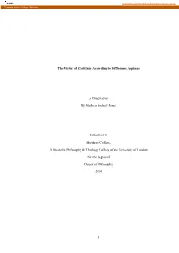 1 the Virtue of Gratitude According to St Thomas Aquinas a Dissertation by Stephen Andrew Jones Submitted to Heythrop College, A
