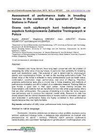 Assessment of Performance Traits in Breeding Horses in the Context Of