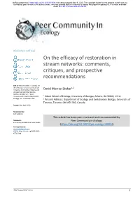 On the Efficacy of Restoration in Stream Networks: Comments, Critiques, and Prospective Recommendations