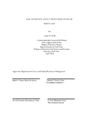 SOIL NUTRIENTS AFFECT SWEETNESS of SUGAR MAPLE SAP by Adam D. Wild a Thesis Submitted in Partial Fulfillment of the Requiremen