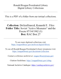 Soviet "Active Measures" and the Freeze 07/14/1982 (1) Box: RAC Box 27