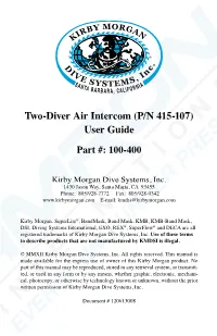 Two-Diver Air Intercom (P/N 415-107) User Guide