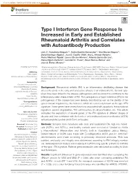 Type I Interferon Gene Response Is Increased in Early and Established Rheumatoid Arthritis and Correlates with Autoantibody Production