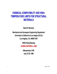 Chemical Compatibility and High Temperature Limits for Structural