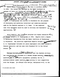 Draft of Historical Record for Boris Hagelin With
