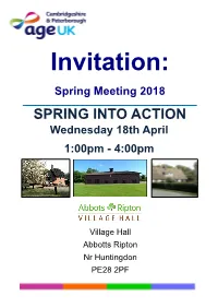 Invitation: Spring Meeting 2018 SPRING INTO ACTION Wednesday 18Th April 1:00Pm - 4:00Pm