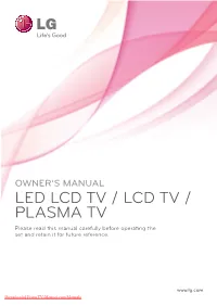 LG 60PZ750S Tv User Guide Manual Operating Instructions