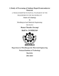 A Study of Processing of Indium Doped Semiconductor Material