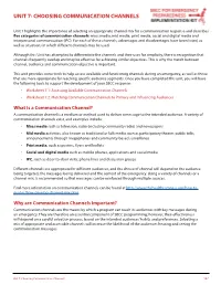 Unit 7: Choosing Communication Channels