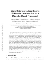 World Literature According to Wikipedia: Introduction to a Dbpedia-Based Framework