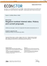 Negative Nominal Interest Rates: History and Current Proposals