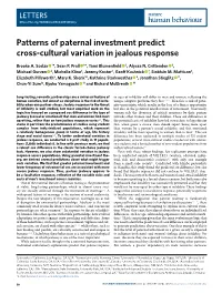 Patterns of Paternal Investment Predict Cross-Cultural Variation in Jealous Response