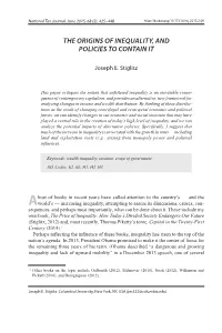 The Origins of Inequality, and Policies to Contain It